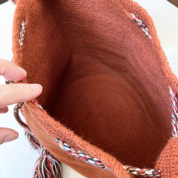 Handcrafted Woven Crossbody Tote Bag In Rust W/Multi-Colored Tassels | Unisex - Picture 11 of 12
